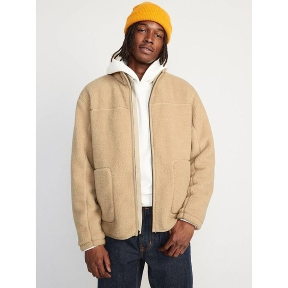 Old Navy Men's Jacket Mock-Neck Sherpa Full-Zip Winter‎ Beige Size XL
